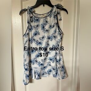 Entro White and Blue Floral Blouse